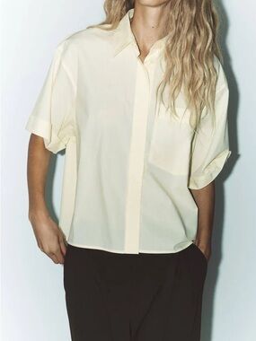 Zara Cream Short-Sleeve Button-Up Shirt